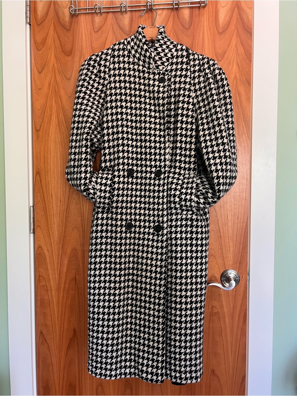 Classic Black & White Houndstooth Pea Coat
